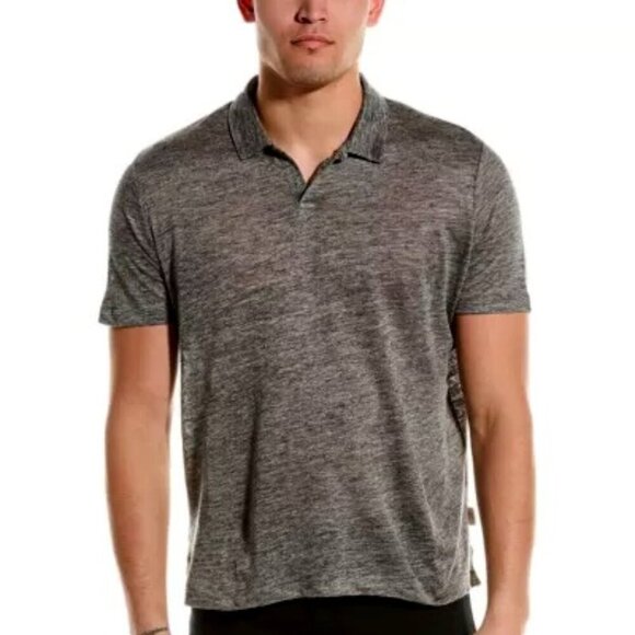 Onia Shirt Mens Large Charcoal Heather Grey 100% Linen Short Sleeve Polo Tee - Picture 1 of 14